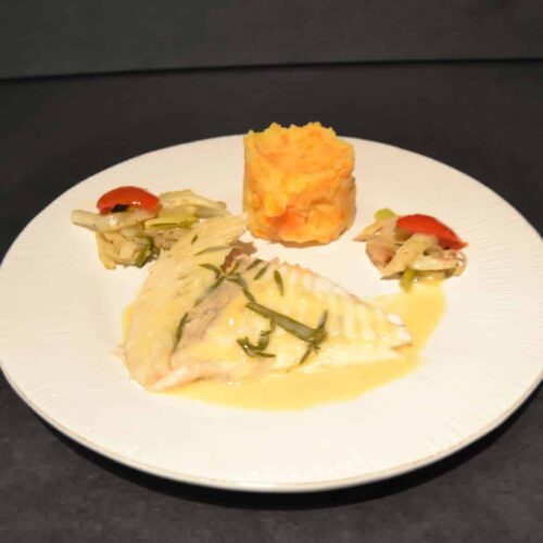 Steinbutt aus dem-Ofen mit Estragonsauce und Möhrenpüree kochen aus liebe