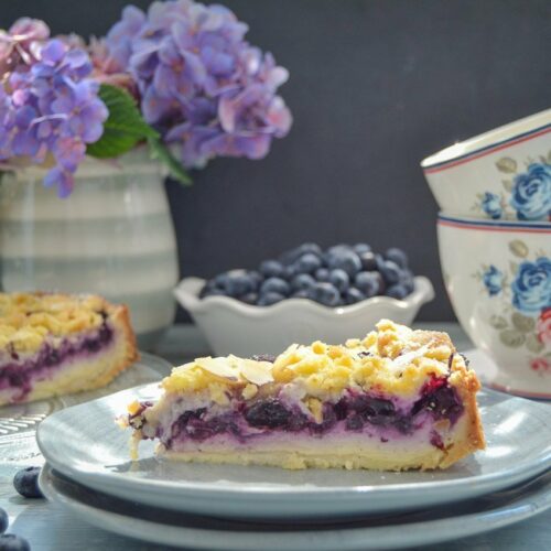 Blaubeer Streuselkuchen mit Pudding