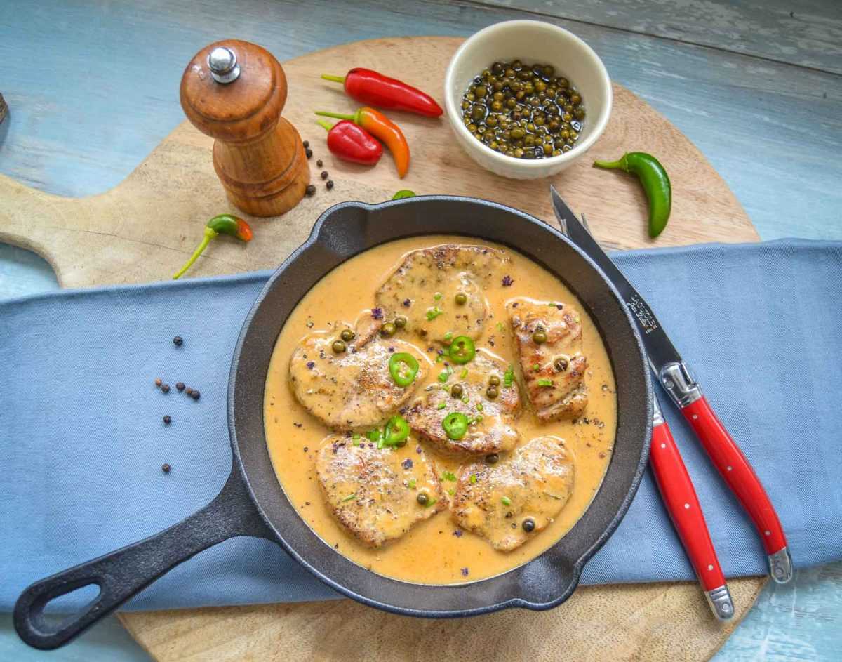 Schweinefilet in Pfeffersauce mit Rahm und Cognac
