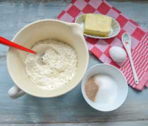 Zutaten Mürbeteig Mehl, Zucker, Ei und Butter