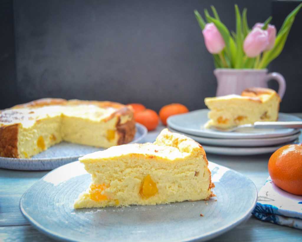Käsekuchen Ohne Boden Mit Vanillepudding Und Mandarinen