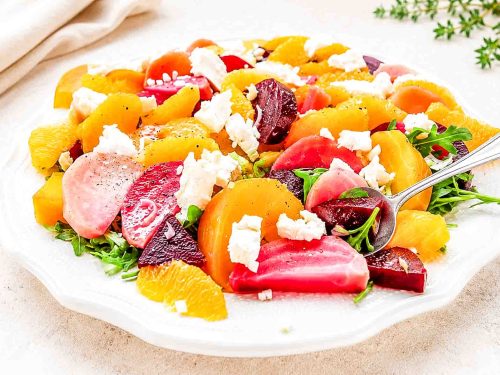 Rote Bete Salat Rezept mit Ringelbete, gelber Bete Orange und Feta