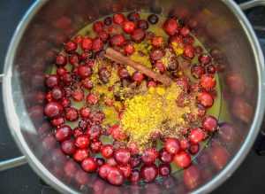 Zutaten Cranberrys mit Orangensaft, Zucker, Zimtstange