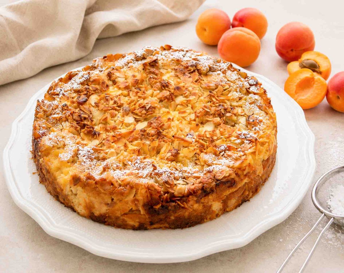 Quarkkuchen mit Streuseln und Aprikosen 