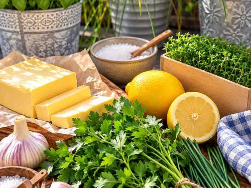 Zutaten für selbstgemachte Kräuterbutter