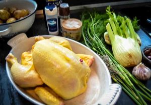 Zutaten Maishähnchen, Fenchel, Kartoffeln, Kräuter, Tomate