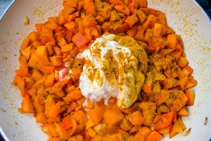 Kürbis, Kokosmilch, Paprika braten