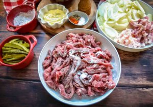 Rindfleischstreifen melieren