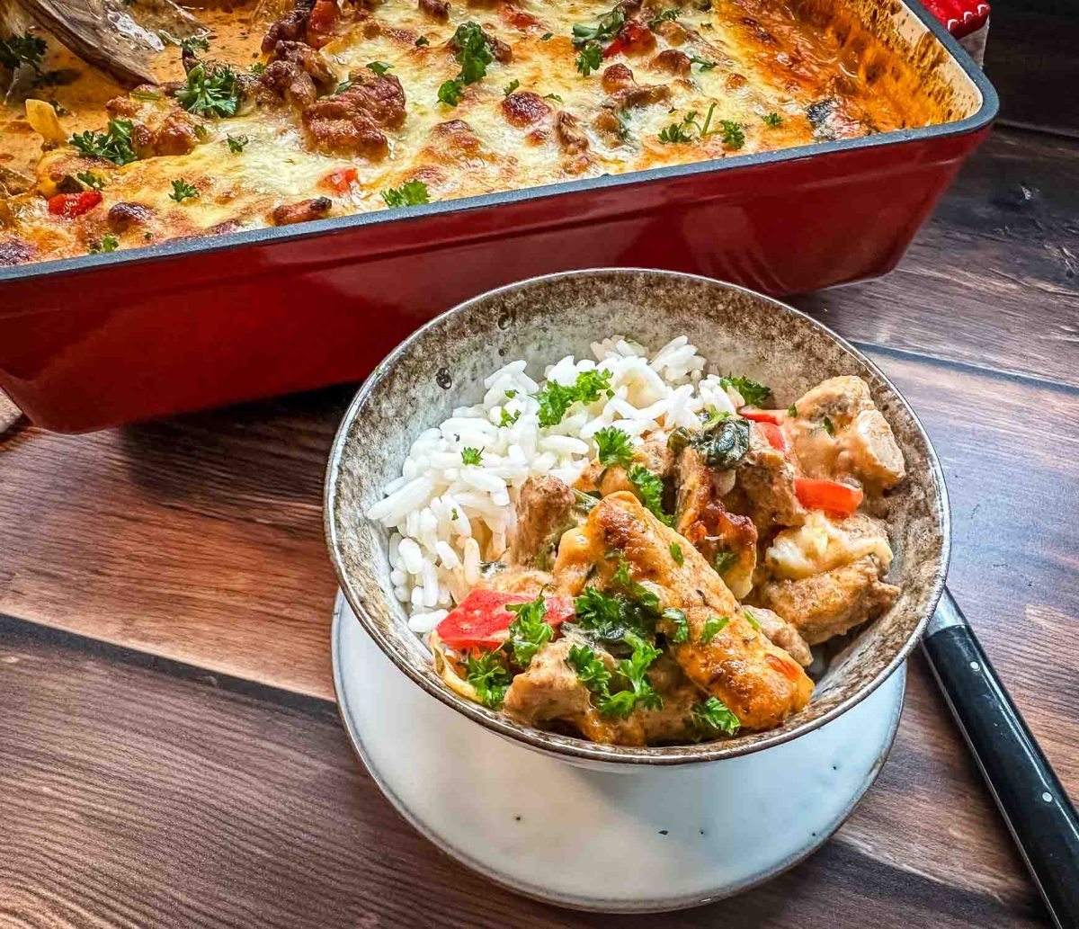 Gyrosauflauf mit Reis