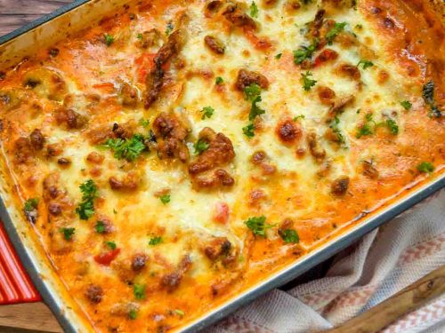 Gyrosauflauf überbacken mit Käse