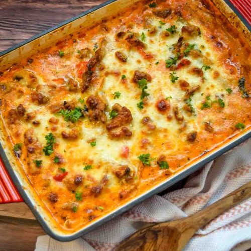 Gyrosauflauf überbacken mit Käse