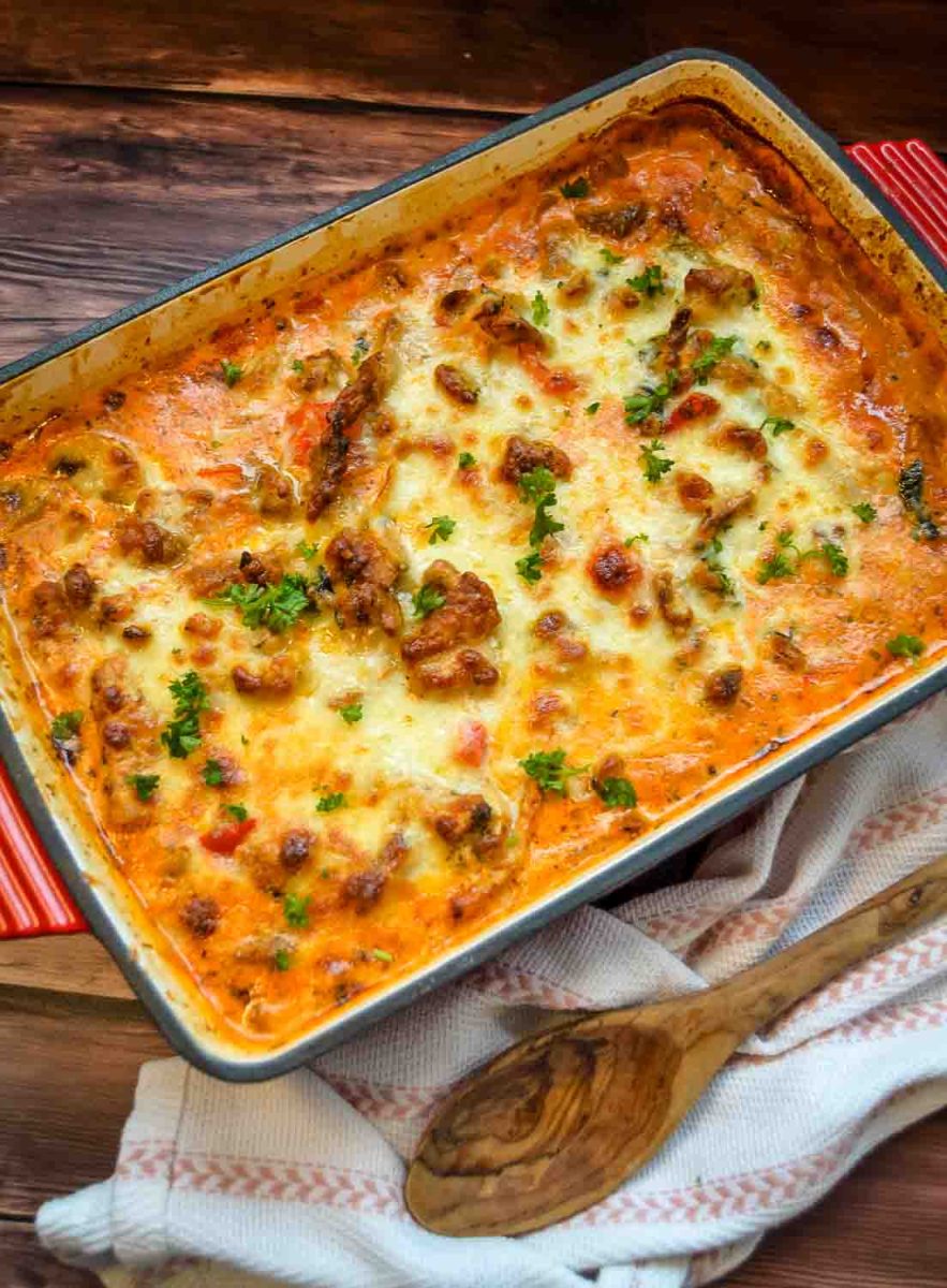 Gyrosauflauf überbacken mit Käse