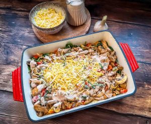 Gyros mit Käse und Metaxasauce überbacken