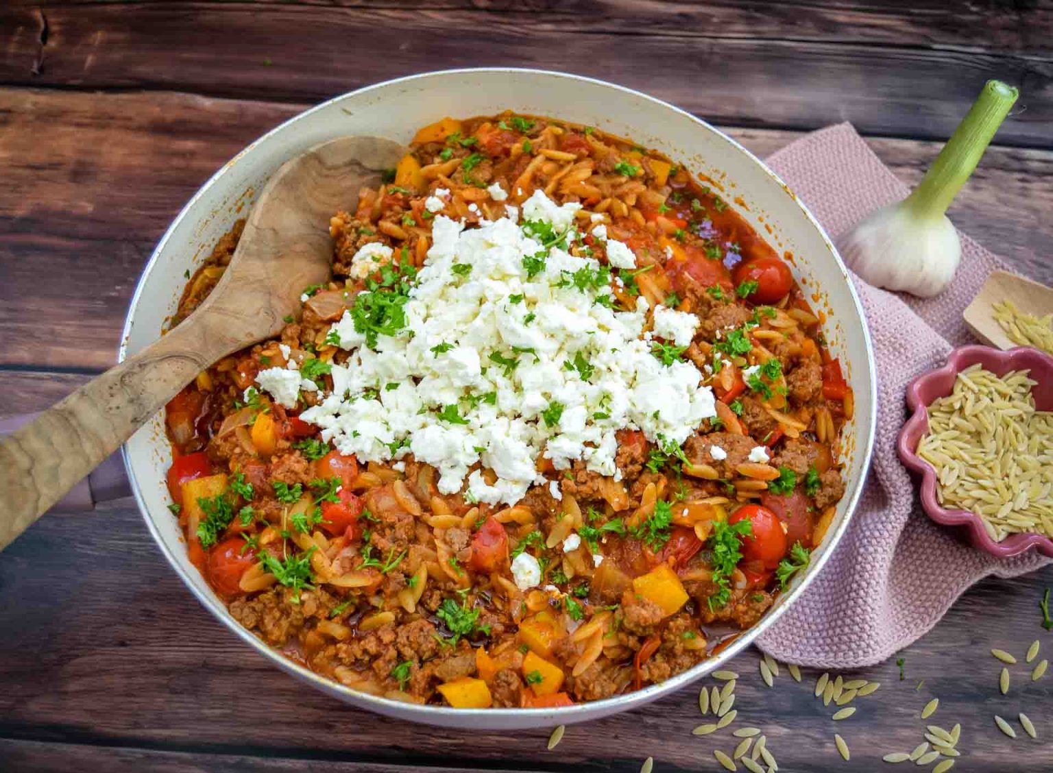 Kritharaki Hackfleischpfanne mit Paprika - Kochen aus Liebe